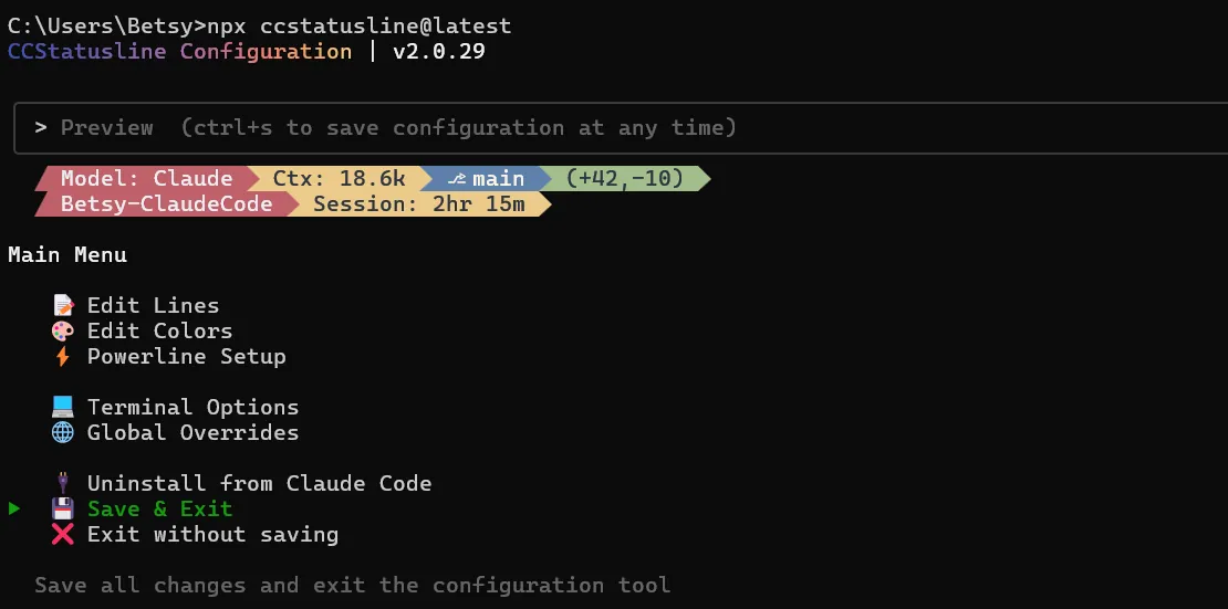 ccstatusline 配置界面
